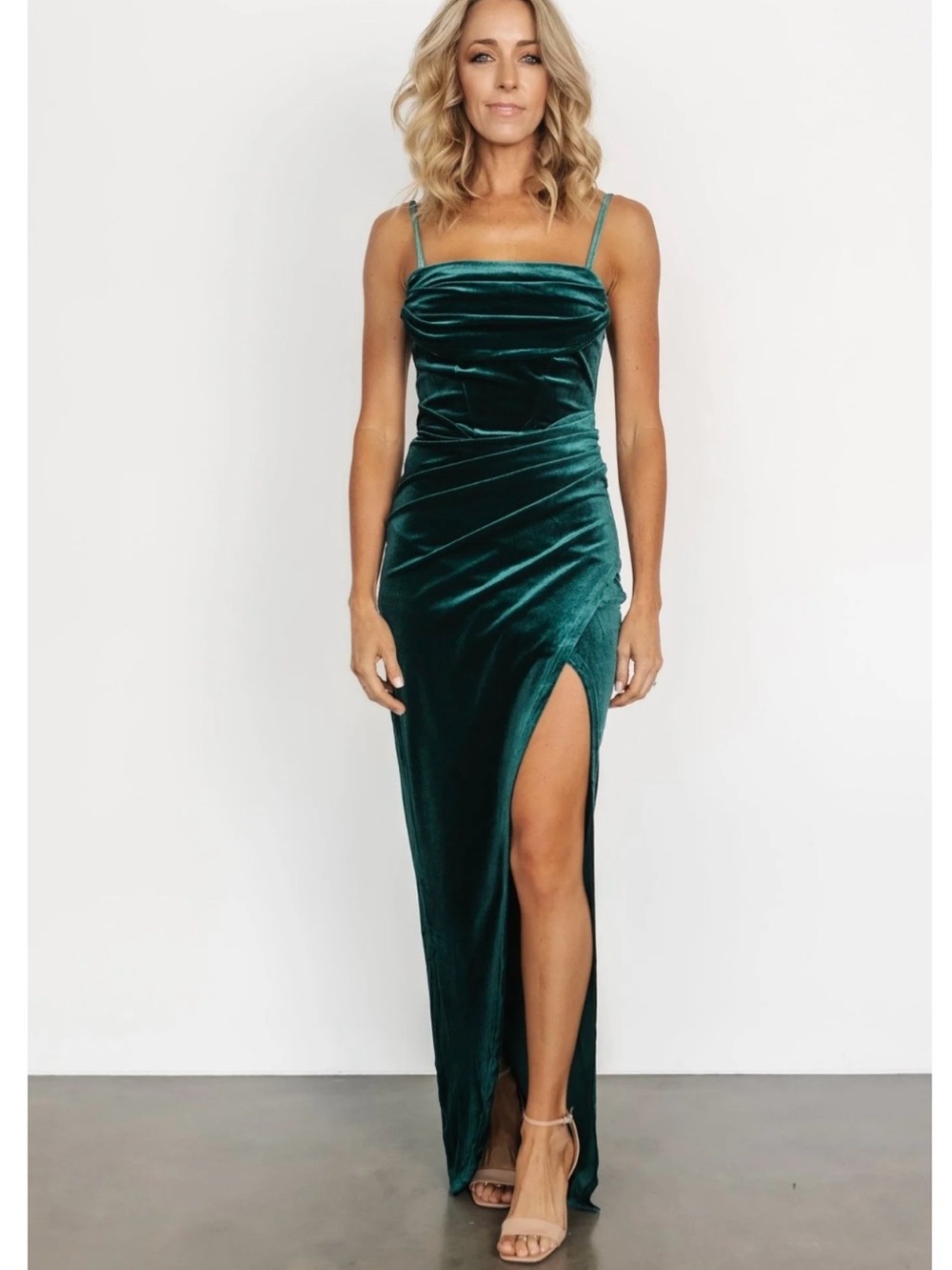 Baltic Born Emerald Gaia Velvet Spaghetti-Strap Maxi Dress